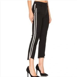 MOTHER Black Insider Crop Jeans with White Stripes